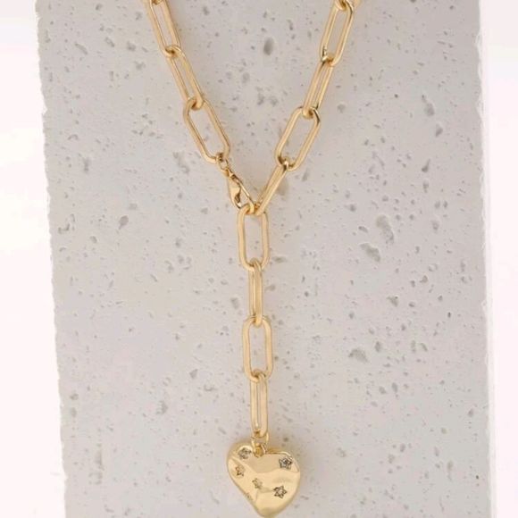 Cubic Zirconia Stars ob Heart Charm Y Lariat Necklace - Picture 7 of 7